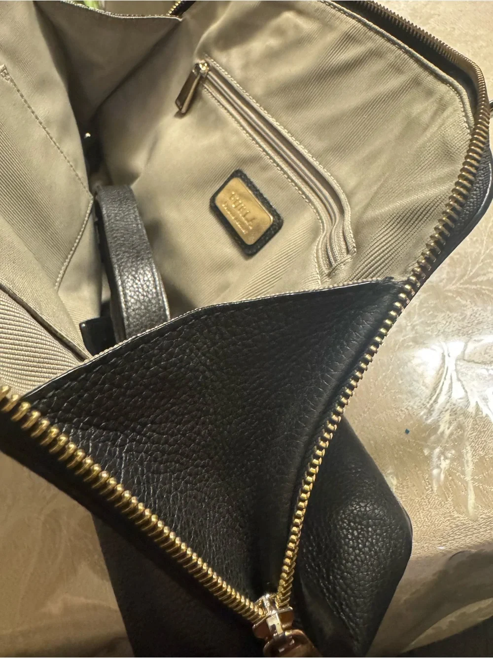 Furla Black Pebbled Leather Medium Satchel Dome Crossbody Bag